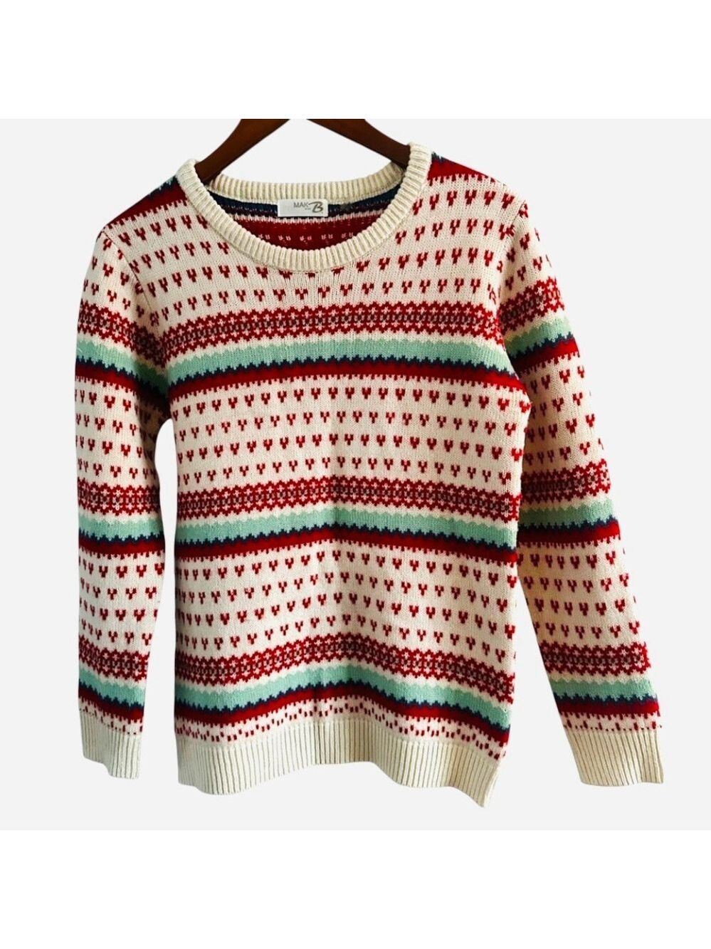 MAK B  Fair Isle Wool Blend crewneck sweater, Cabin Core, Preppy, Womens Large